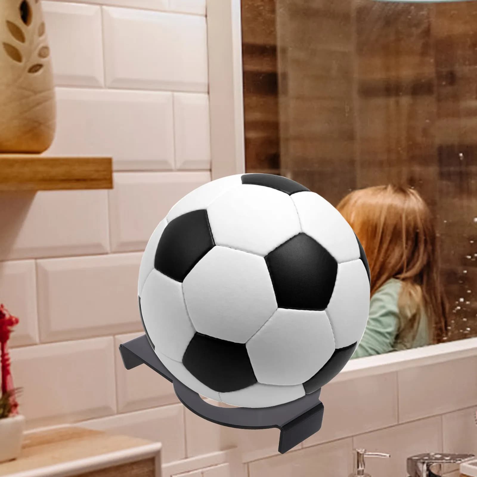 Wall support for balloons (2 pieces) acrylic for display of basketball, football, volleyball, black color.
