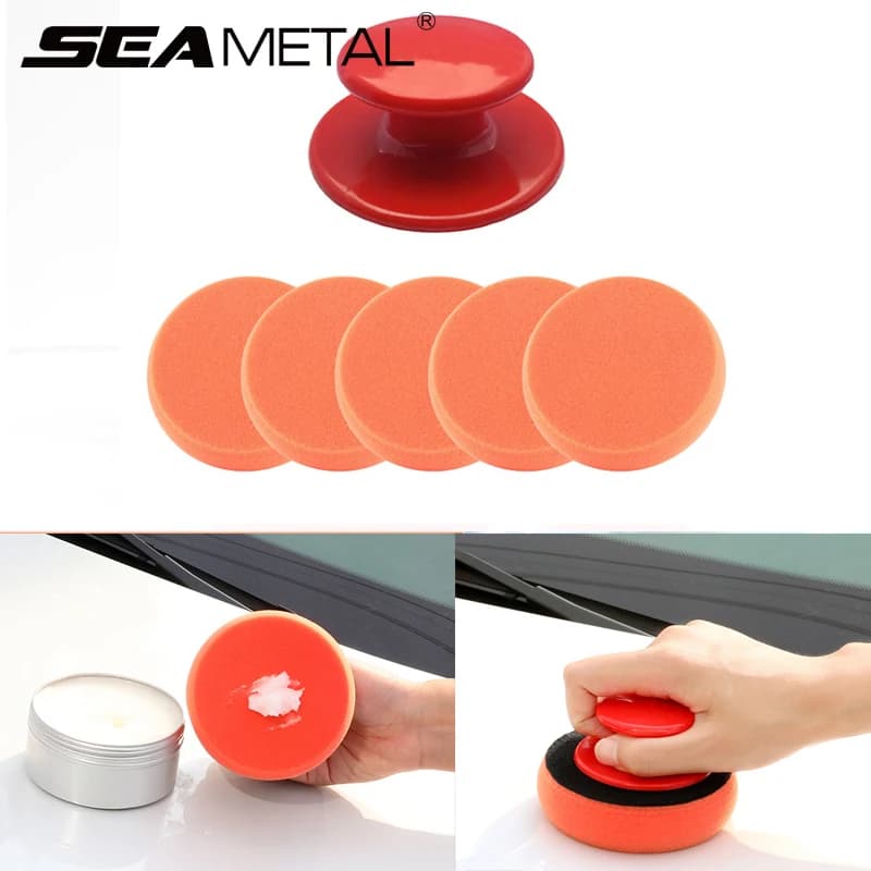 SEAMETAL 6 pz/set Lavaggio Auto Cera Polish Pad con Manico Auto Ceretta Uso Multifunzionale Spugna di Pulizia per Auto Lucidatura Spugne