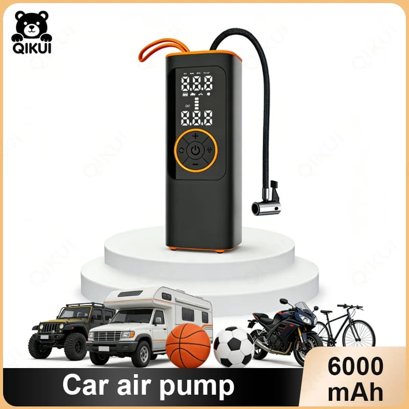 Compressore d'aria portatile per auto con alimentazione di emergenza, 25 bar, wireless, 6000 mAh, gonfiatore pneumatici per avviamento auto
