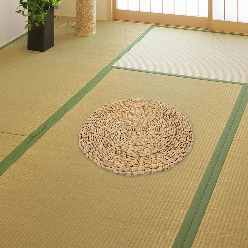 Cuscino Rotondo in Paglia Intrecciata per Seduta, Tappetino per Patio, Sala da Pranzo, Davanzale, Yoga, Sedia da Esterno, Stile Semplice e Naturale