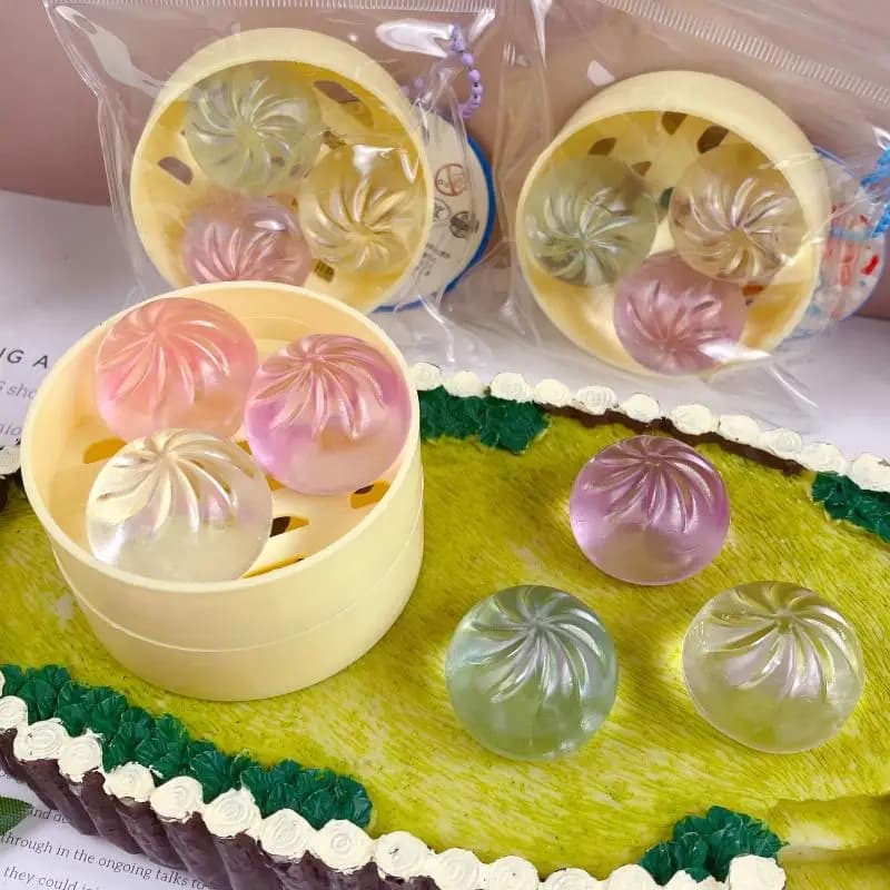 Soft Squeeze Fidget Toy 1/3Pcs Mini Dumpling Steamed Bun with Steamer for Kids Adult Stress Relief