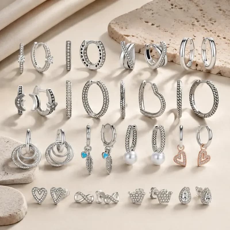hypoallergenic Original 925 Sterling Silver Earrings 2026 Stud Hoop Crystal Earings For Women Rose Gold 925 sterling silver