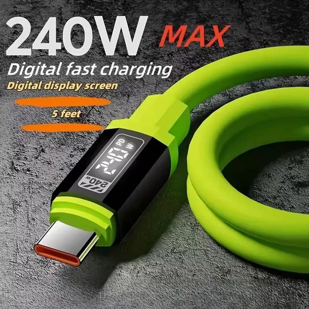 Cavo Dati in Silicone Liquido Spesso 2M 240W, Ricarica Rapida Intelligente ad Alta Potenza, Cavo USB Type-C per Ricarica Veloce di Telefoni Cellulari