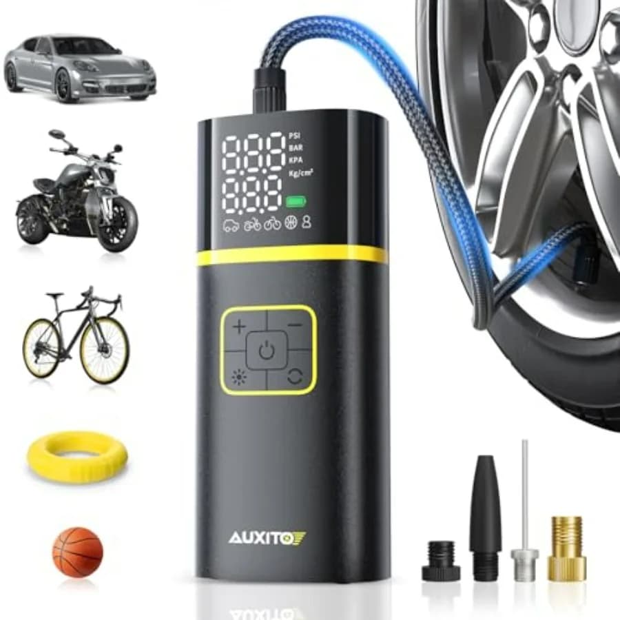 Portable Tire Inflator Air Compressor for Car Motorcycle Bike with Digital Pressure Gauge Cordless Rechargeable Battery 150PSI