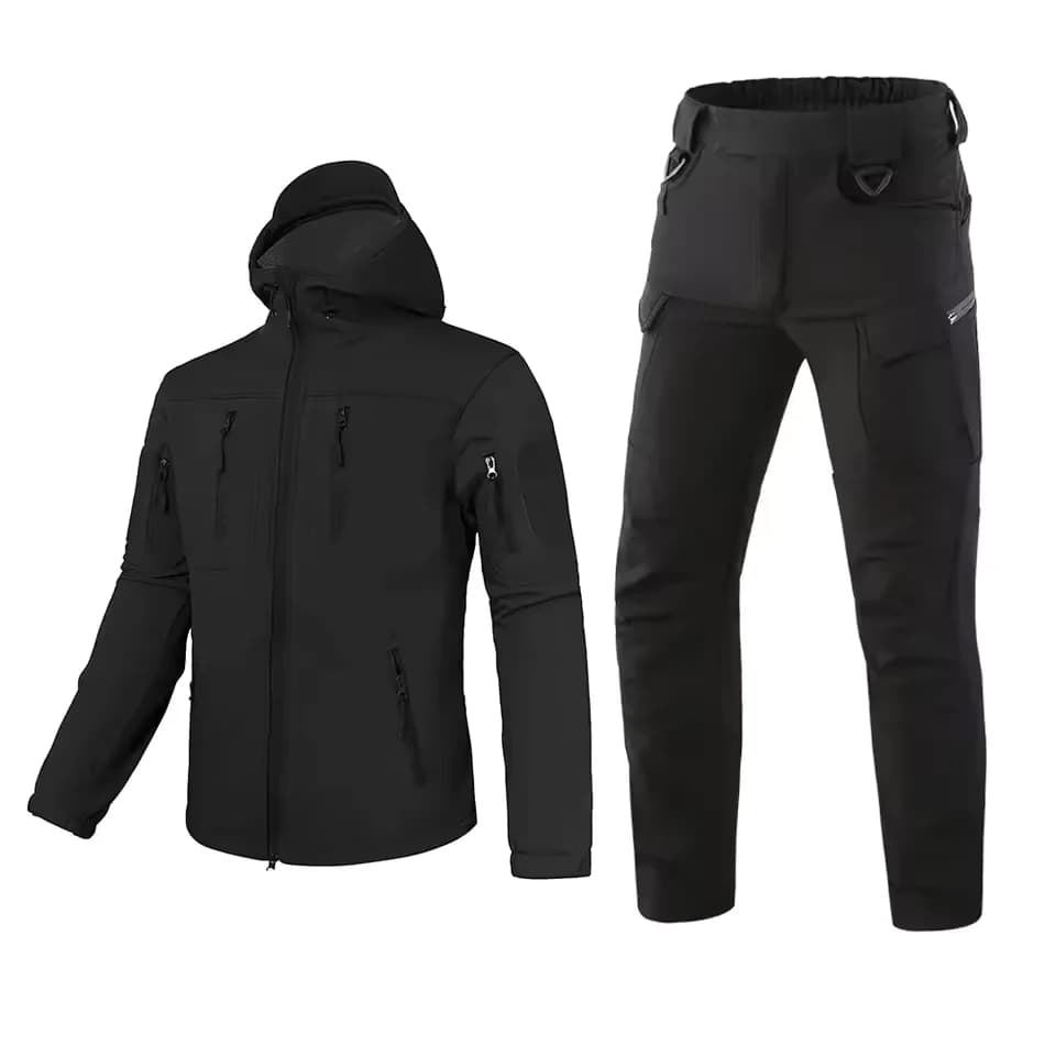 Capispalla da trekking mimetico Softshell impermeabile Foderato in pile Giacca da esterno Pantaloni Set Caldo impermeabile Arrampicata in montagna invernale