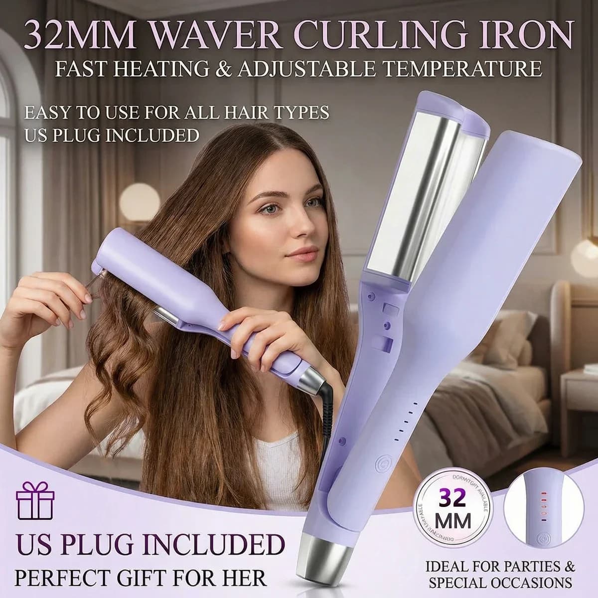 Electric curlers 32MM for Profonde Waves, Tool to curl Rope Hair, Quick Heating, 4 Adjustable Temperatures