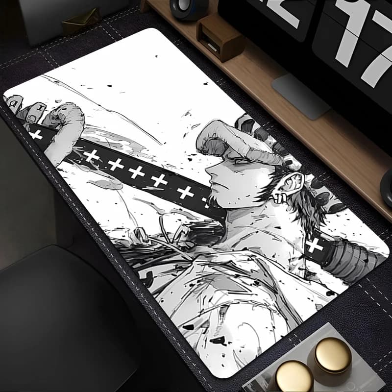 Tappetino per mouse da gaming One Piece Law Anime per PC, tappetino da scrivania per gamer, per CS GO, ufficio, laptop, Kawaii Edge bianco 90x40cm.