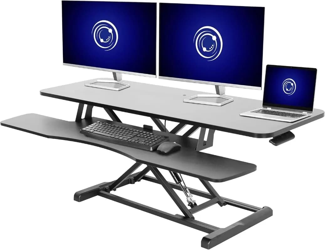 Convertitore da scrivania VIVO da 48 pollici, serie K, supporto regolabile in altezza da seduto a in piedi, postazione di lavoro per doppio monitor e laptop con ampia superficie