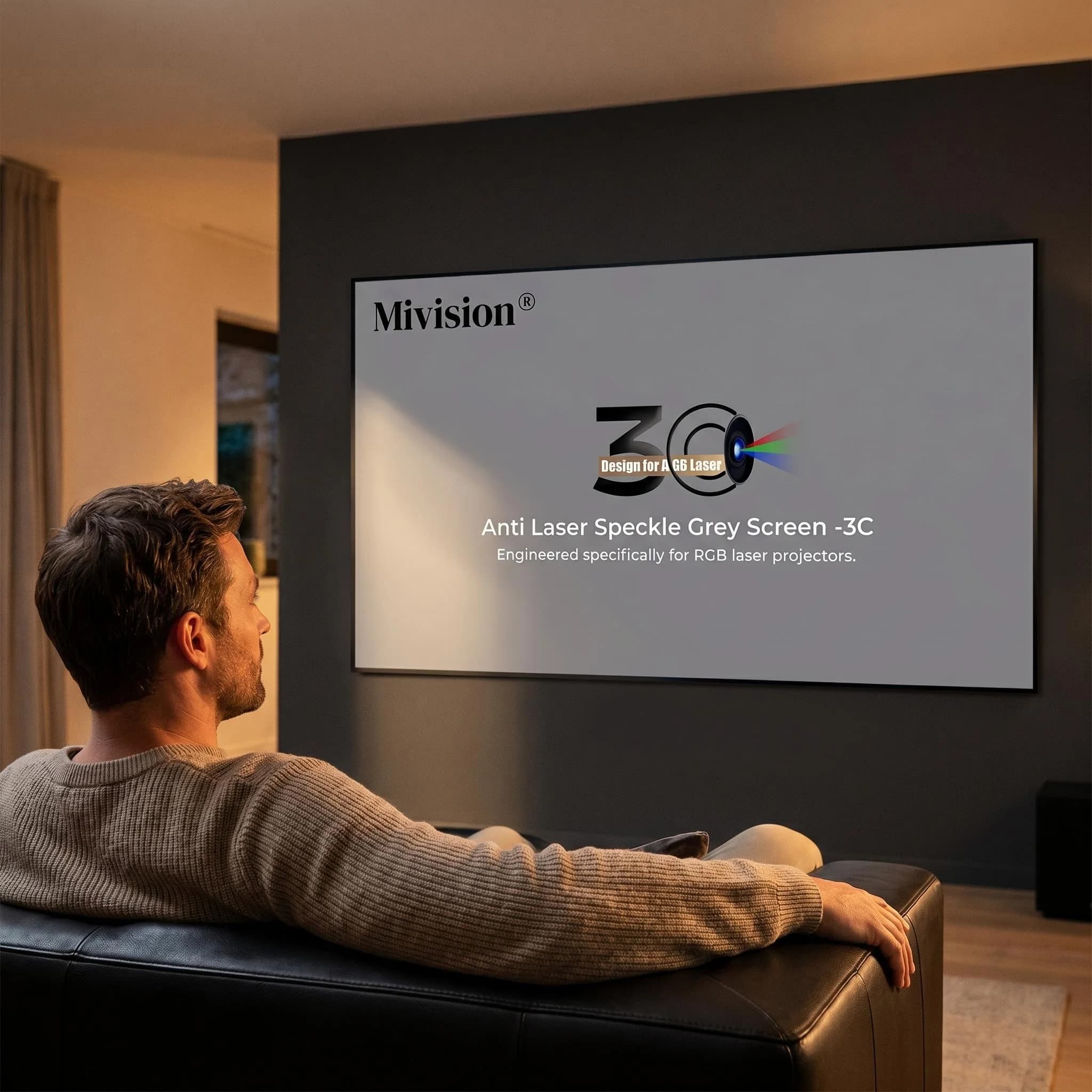 Home Fixed Frame ALR Screen, Tri-Color Laser 8K 3D Anti-Speckle, Ultra-Thin Narrow Bezel Wall Mount, Long Throw Projector