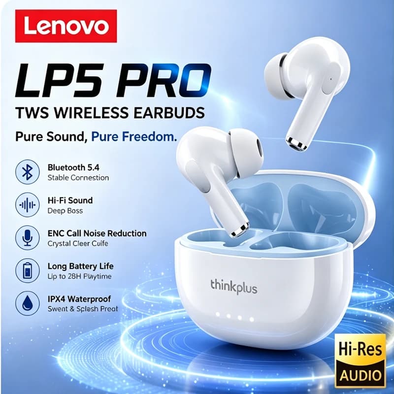 Original Lenovo LP5 Pro TWS Bluetooth Earbuds Wireless Headphones HiFi Stereo Bass Long Battery Gaming Earphones With Microphone