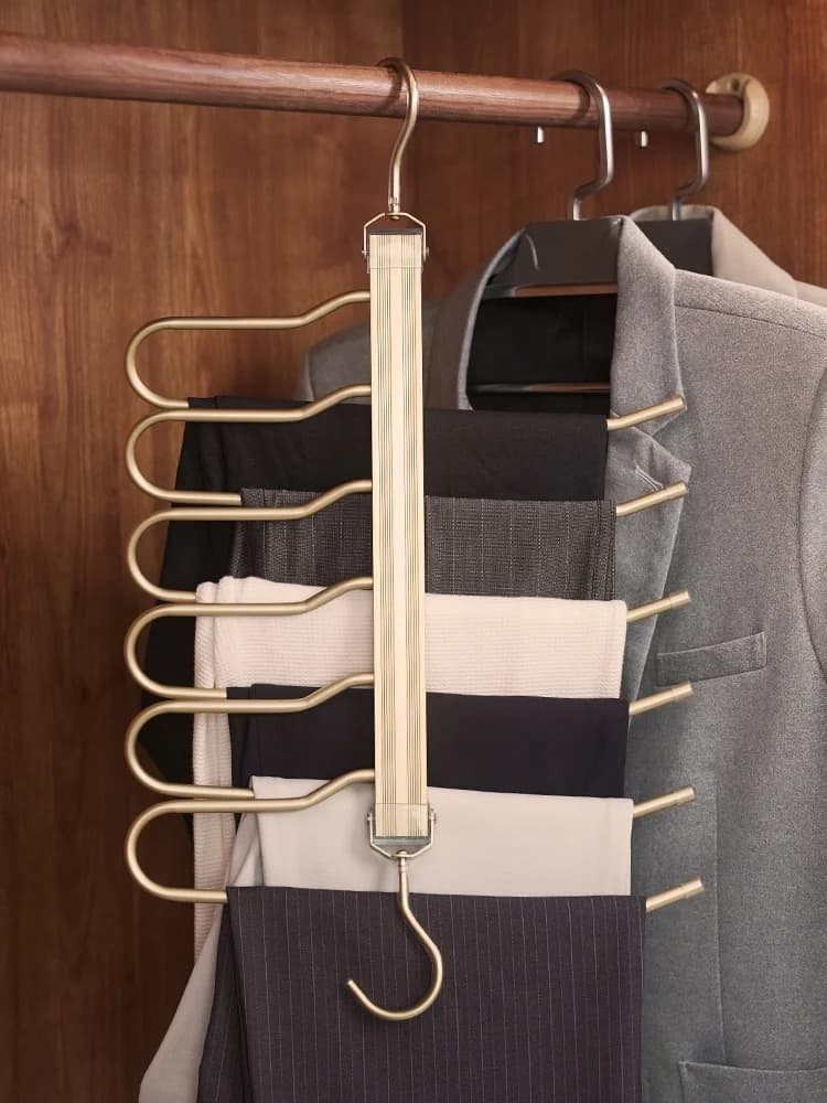Appendiabiti Multifunzionale Salvaspazio per Pantaloni, Organizzatore Armadio Multistrato Senza Tracce, Porta Pantaloni in Metallo per Vestiti