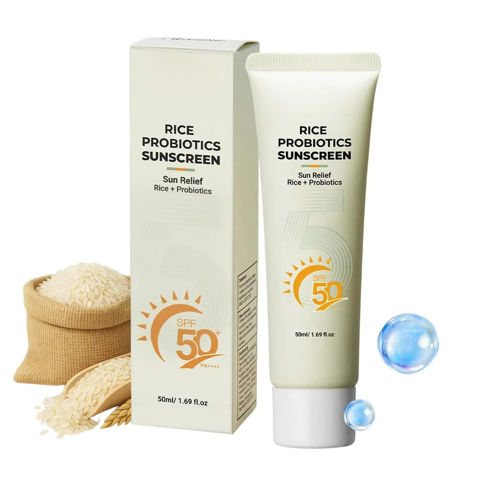 SPF50 Rice Probiotic Sunscreen Hydrating Sunscreen Waterproof Sweatproof Non-greasy Moisturizing Travel Size Face Sunblock Cream