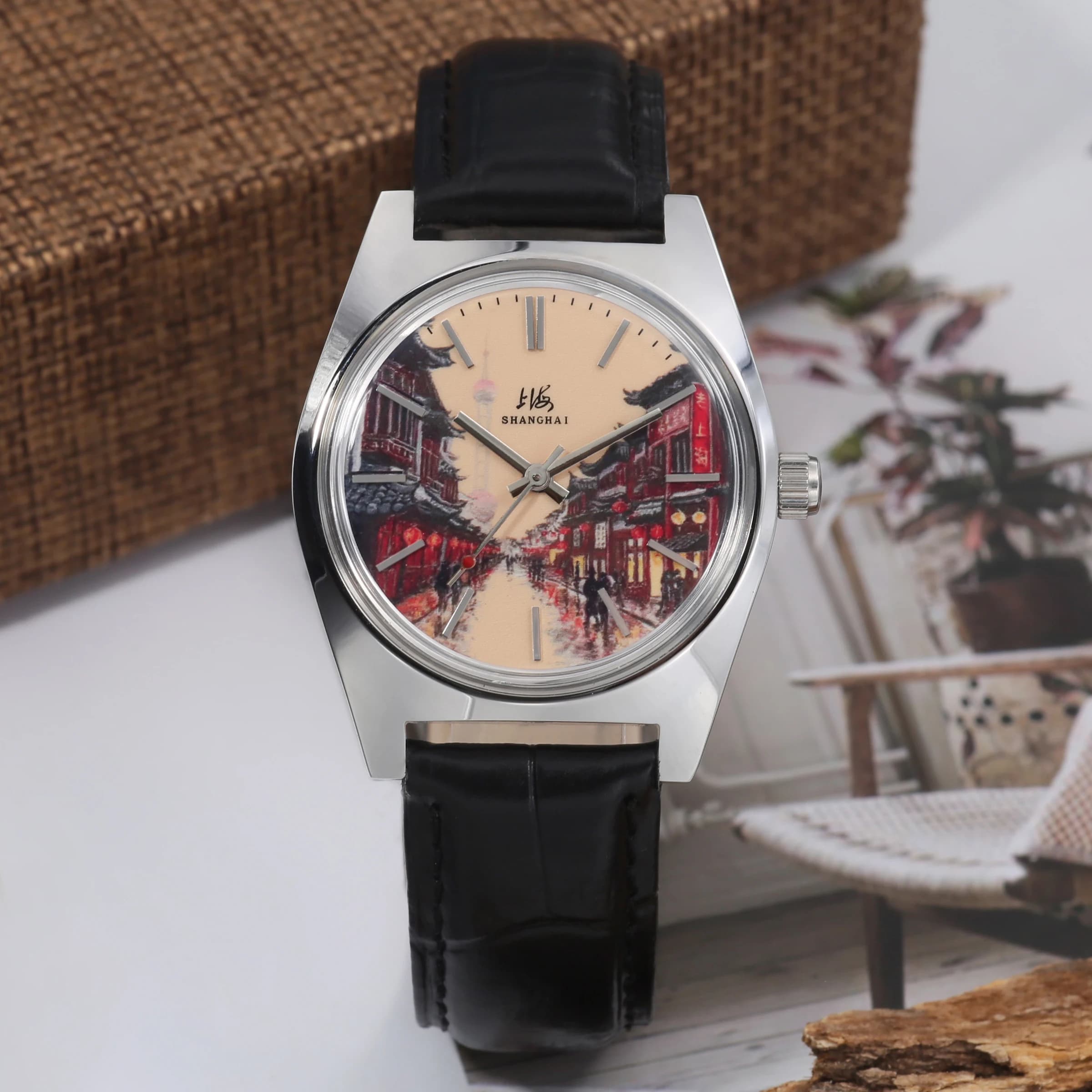 Orologio Meccanico a Carica Manuale Shanghai 36MM 7120 Impermeabile Design Bauhaus per Uomo con Quadrante in Smalto