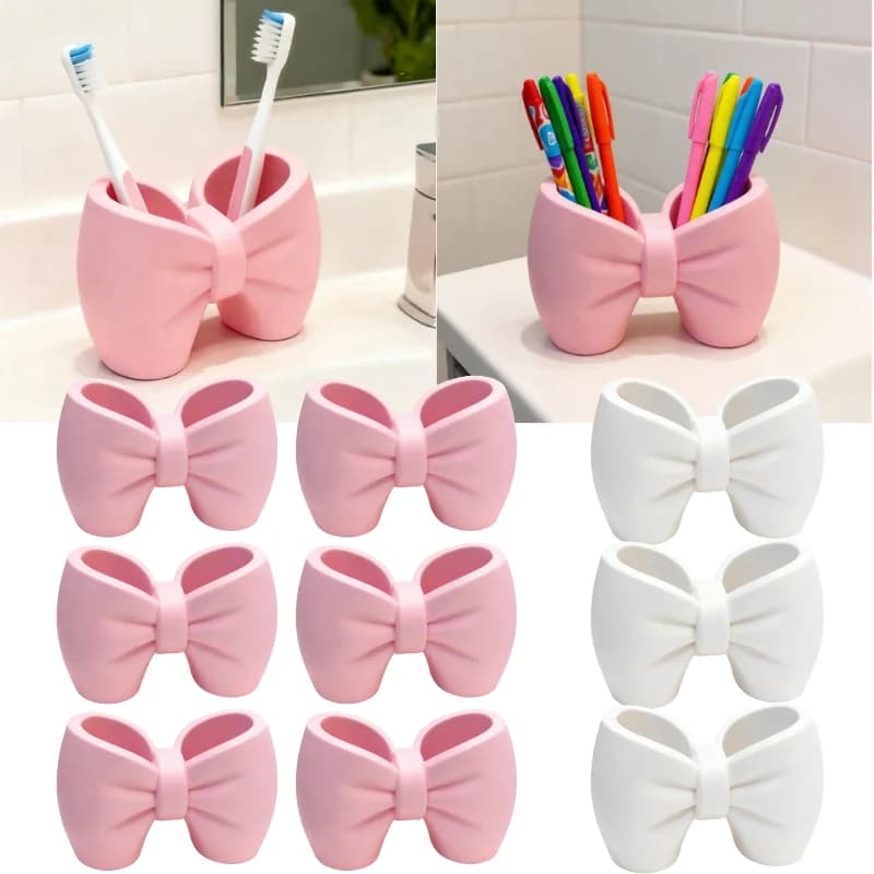 Portaspazzolino a forma di fiocco, in plastica, leggero, carino, organizer per spazzolino e dentifricio, per camera da letto e bagno
