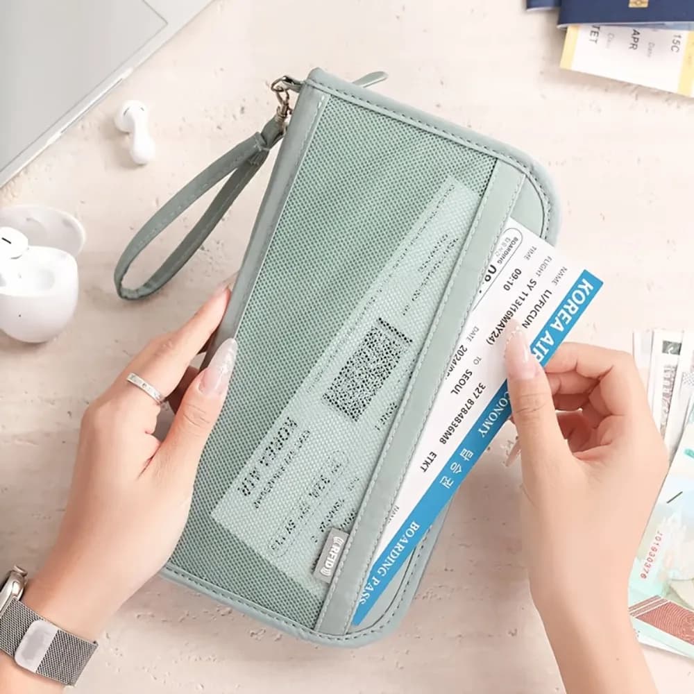Portafoglio per Passaporto Leggero Antifurto da Viaggio con Cerniera, Porta Carte in Rete e Porta Documenti