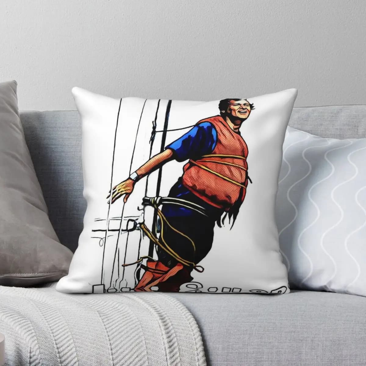What About Bob Wiley Sailing Square Pillowcase Polyester Linen Velvet Pattern Zip Decor Sofa Cushion Cover 18"