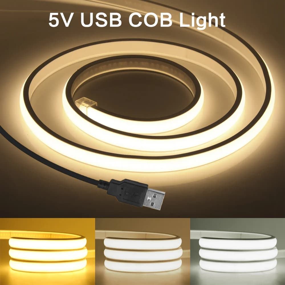 DC5V COB Neon Strip Waterproof 320Leds/M Flexible Ribbon Rope LED Light USB Powered High Brighter FOB LED Strip Home Decor