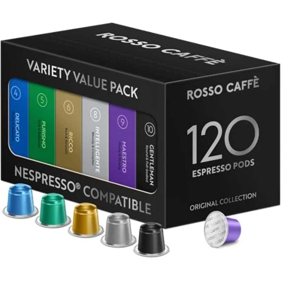 120 Capsule di Caffè Espresso per Macchine Nespresso Original, Capsule Premium Assortite, Confezione Convenienza 6 Gusti, dalla Colazione Ricca all'Intenso