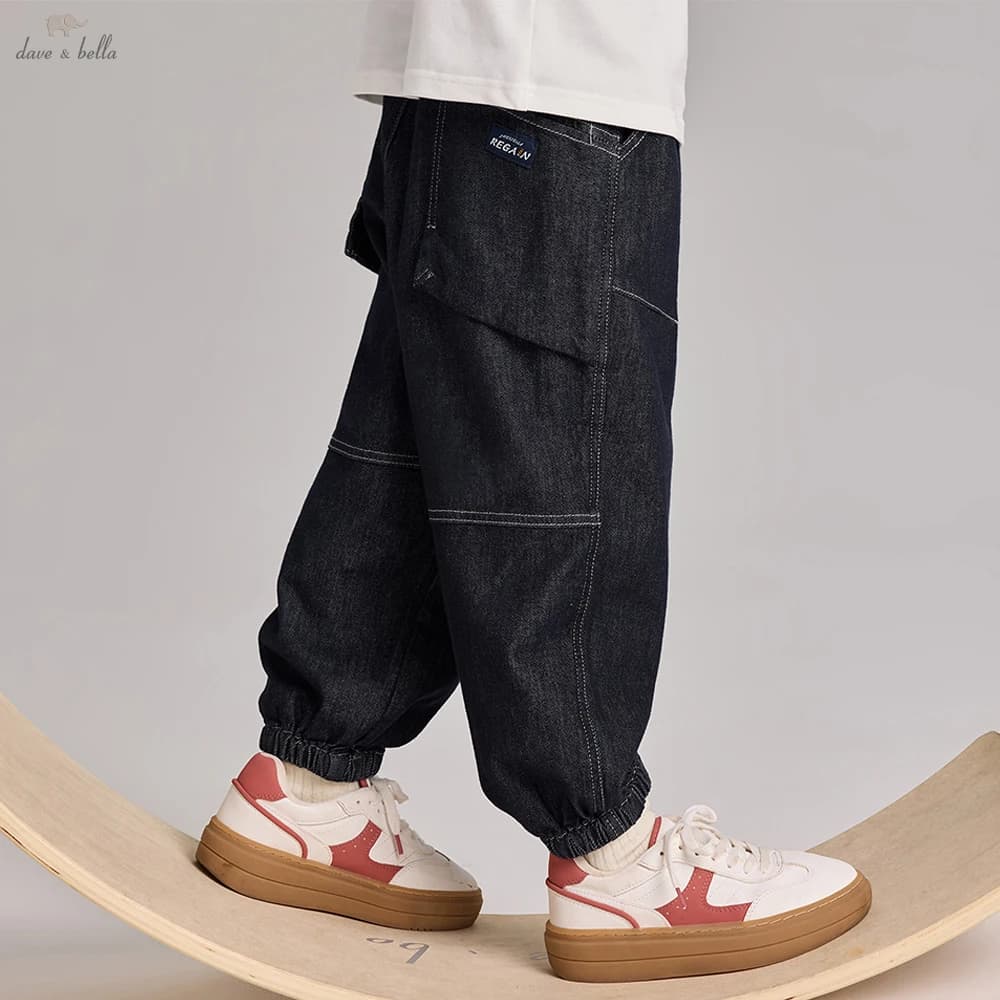Jeans Cargo per Bambini Dave Bella 5-13 Anni Primavera Autunno Pantaloni Dritti da Cowboy per Ragazzi Casual Larghi per Esterno DK1260276