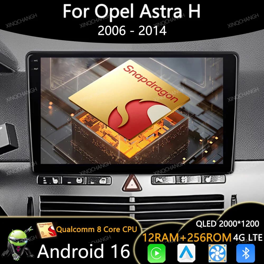 Android 16 Car Radio For Opel Astra H 2006 - 2014 Qualcomm Head Unit Navigation Multimedia Video Player Carplay Auto 2DIN GPS BT