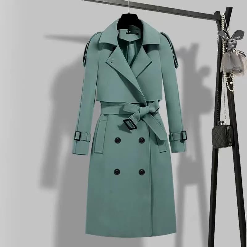 Women Trench Coat Jacket Windbreaker Turn Down Collar Double Breasted Belt Mid Length Outerwear Autumn Winter Female Overcoat
