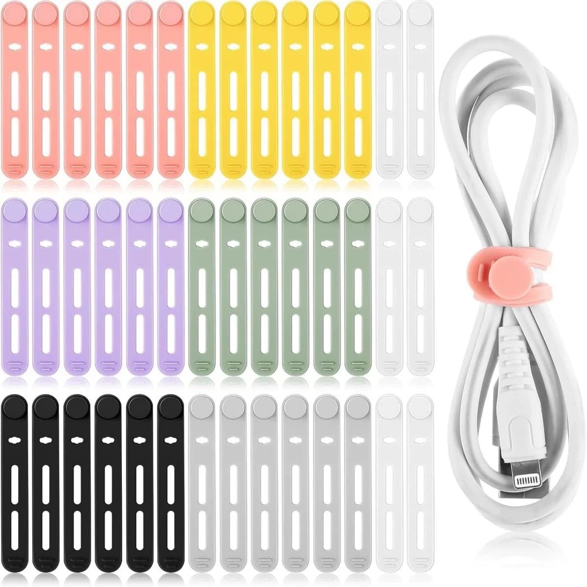 Silicone Cable Ties Reusable, Multipurpose Cable Management Organizer, Adjustable Fastening Cable Straps with Locking Buckles