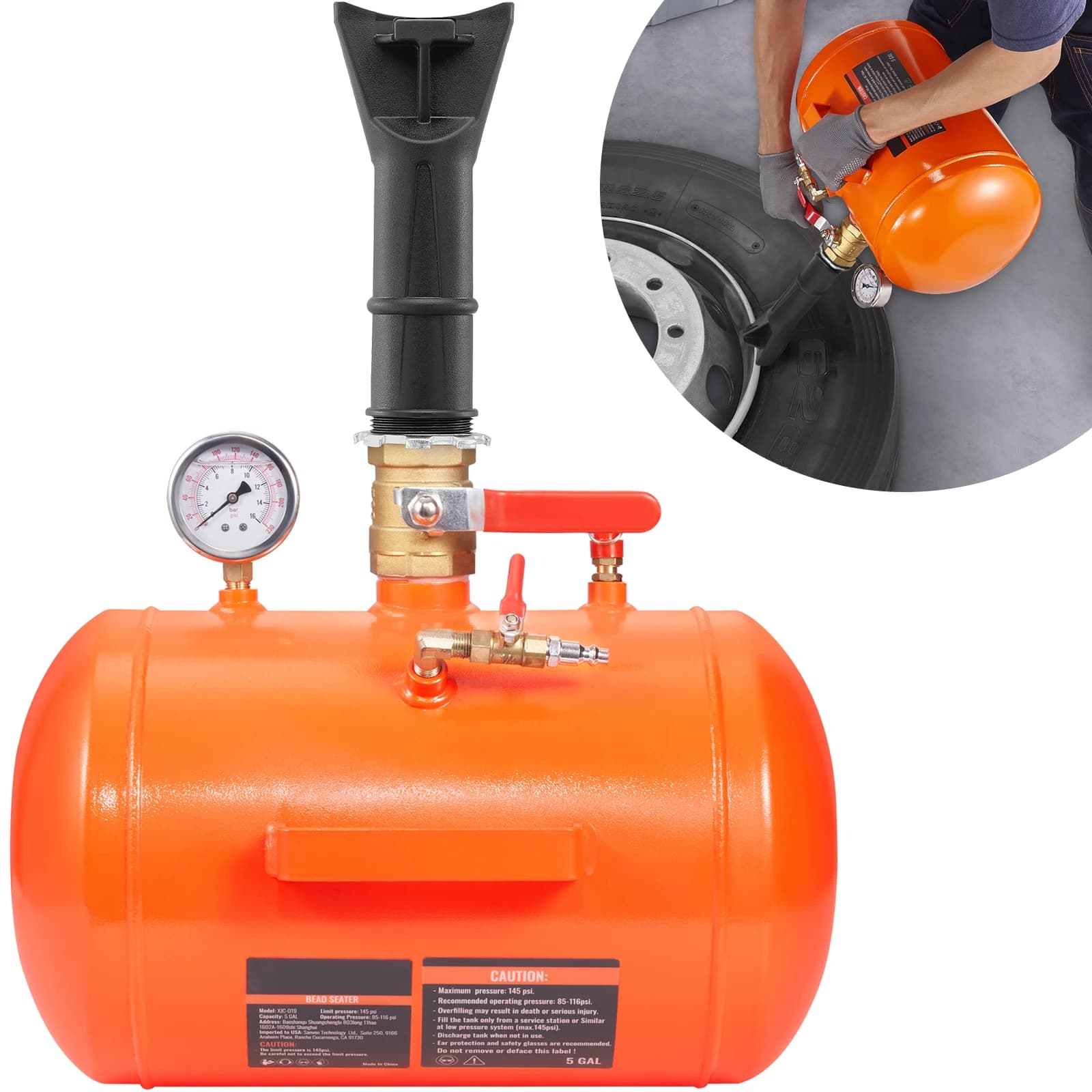 SucceBuy Bead Blaster per pneumatici Capacità 5 galloni/19 litri Include manometro e maniglia Serbatoio di gonfiaggio massimo 145 PSI, per auto camion ATV