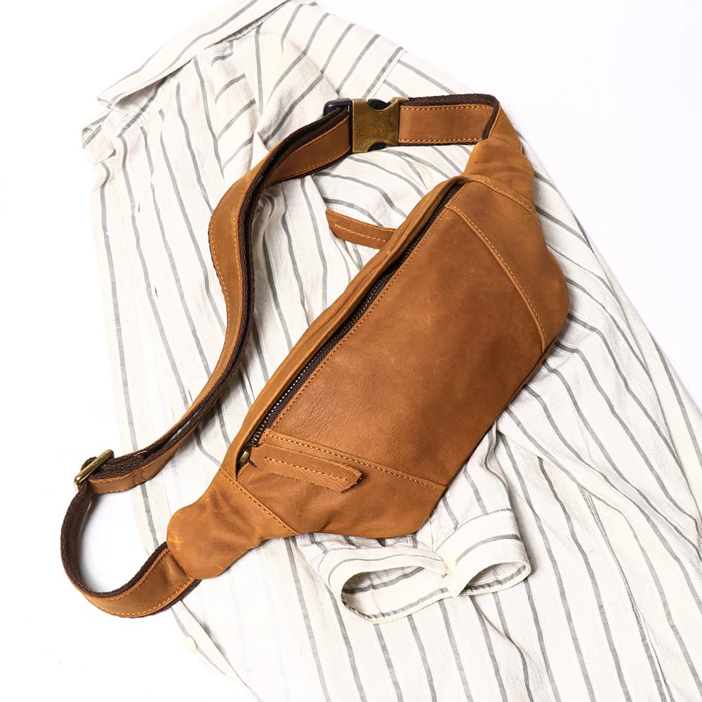 Borsa a tracolla in pelle Crazy Horse da uomo, marsupio in vera pelle, marsupio sportivo da esterno, custodia per telefono, borsa a tracolla regolabile