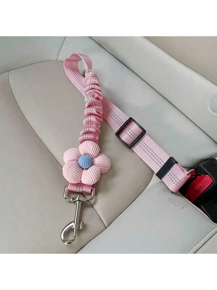 Guinzaglio per cintura di sicurezza per auto con simpatico design floreale rosa - Imbracatura regolabile e riflettente per animali domestici