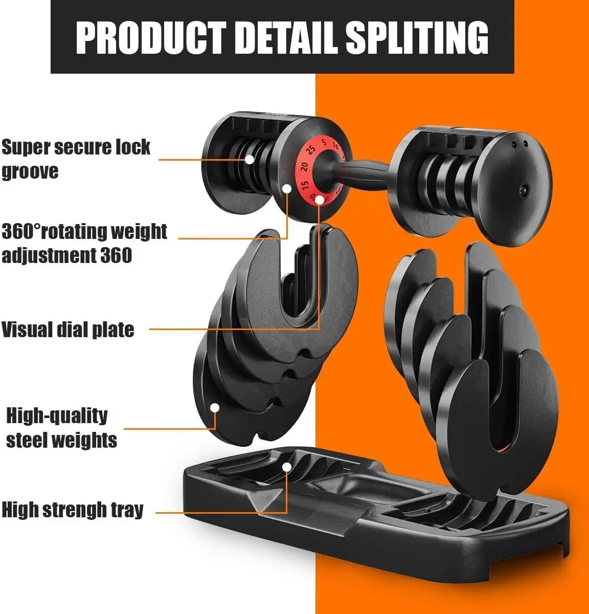 Single Adjustable Handlebar 25 pounds Weight Set 5 in 1 Quick Exchange Anti-Slip Handle for Home Gym Full Body Training Strength Training