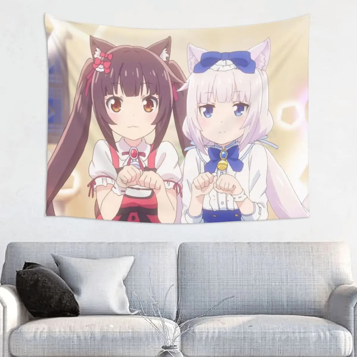 Chocola And Vanilla Nekopara Anime Catgirls Tapestry Hippie Polyester Wall Hanging Room Decor Yoga Mat Witchcraft Tapestries