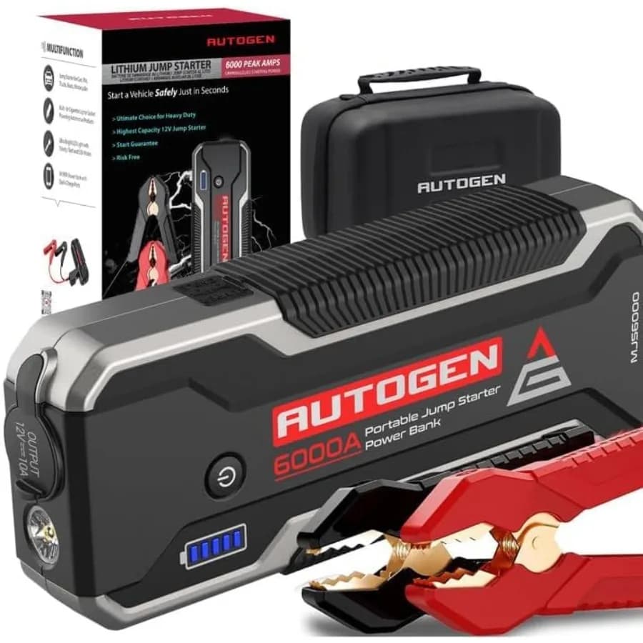 Avviatore d'Emergenza per Auto 6000A per Motori a Benzina e Diesel fino a 10.0L, Batteria Portatile con Uscita 12V DC, Custodia EVA Nera Compatta per Emergenze