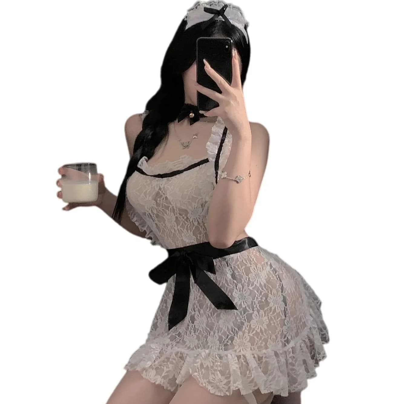 New Sexy Lingerie 2026: Suit from Cameriera con Fiocco, Calze a Giarrettiera, Uniforme Seducente, Calze in Pizzo, Clothing from Discoteca con Schiena Discoverta