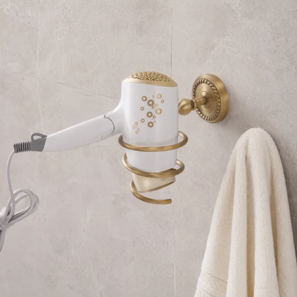 Copper Stainless Steel Hair Dryer Holder Wall Mounted Spiral Design Blow Dryer Holder Antique Brass Rust Resistant