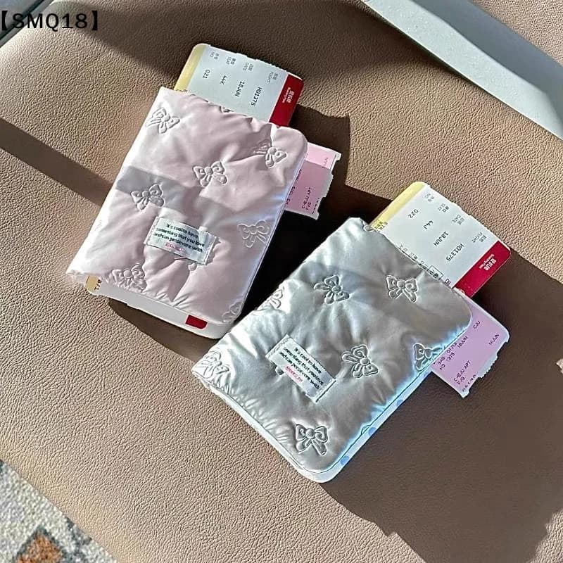 Creative Pink Silver Passport Cover PU Multi-function Certificates Passport Bag Bowknot Anti Theft Card Holder【SMQ】