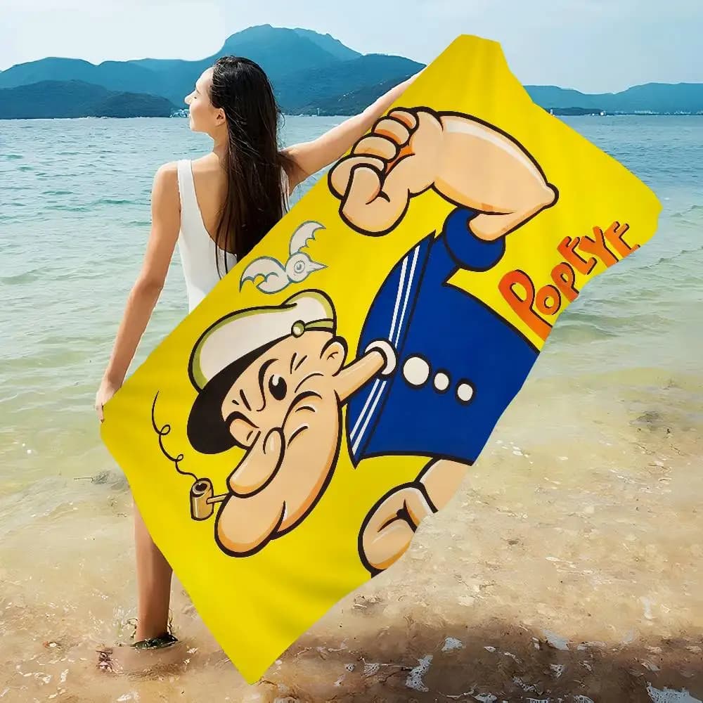 Classico Asciugamano da Spiaggia con Illustrazioni di Popeye, Morbido e Assorbente, Regalo per Bambini, Ideale per Viaggi, Campeggio e Palestra
