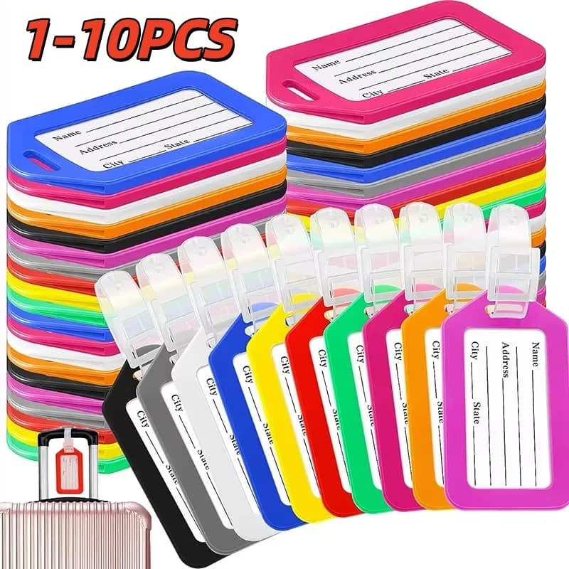 1-10 Pezzi Etichette per Bagagli in Plastica, Accessori da Viaggio per Valigie, Porta Indirizzo e Nome, per Uomo e Donna