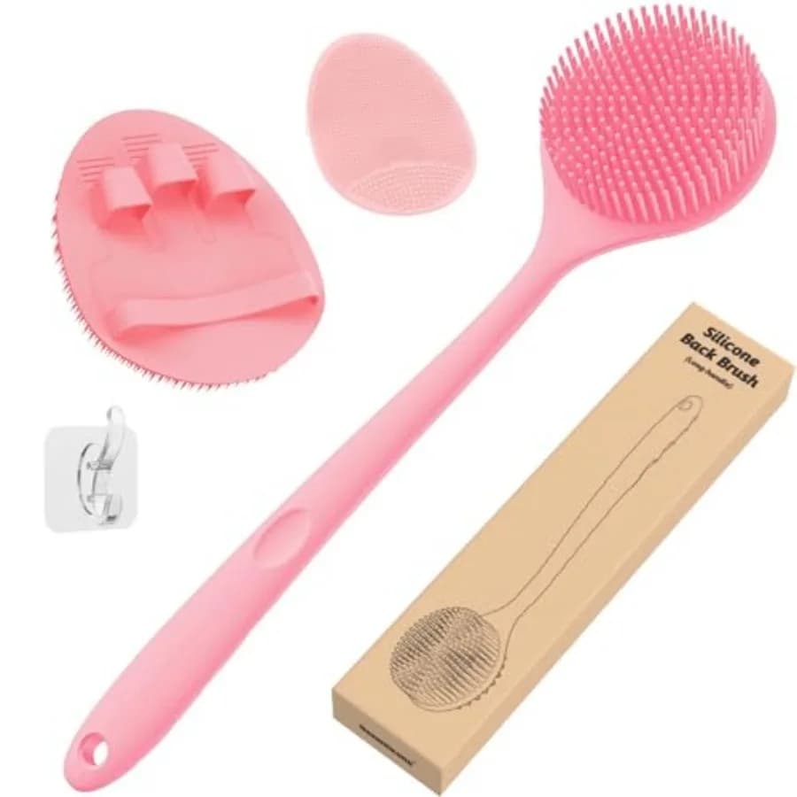 Silicone Back Scrubber and Shower Face Brush (3PCS), Gentle-Cleaning and Exfoliating Body Scrubber, Bath Glove, Face Scrubber C