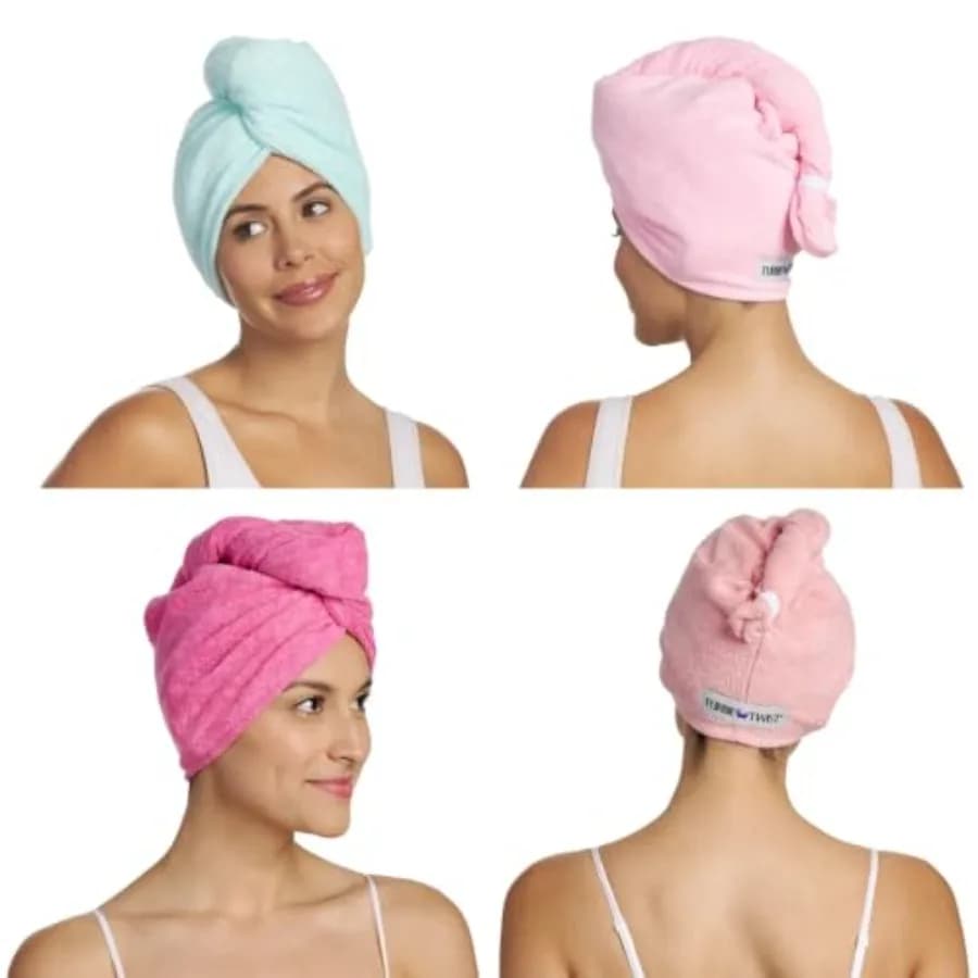 Set di 4 Asciugamani in Microfibra per Capelli - Turbante per Capelli Lisci, Mossi e Ricci - Cura dei Capelli Premium per Bellezza e Viaggi