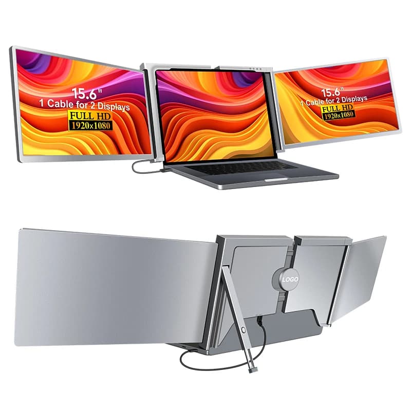 Monitor Portatile a Triplo Schermo Pieghevole OEM 2026 con Doppio Schermo LCD da 15,6 Pollici per Gaming e Computer Portatili