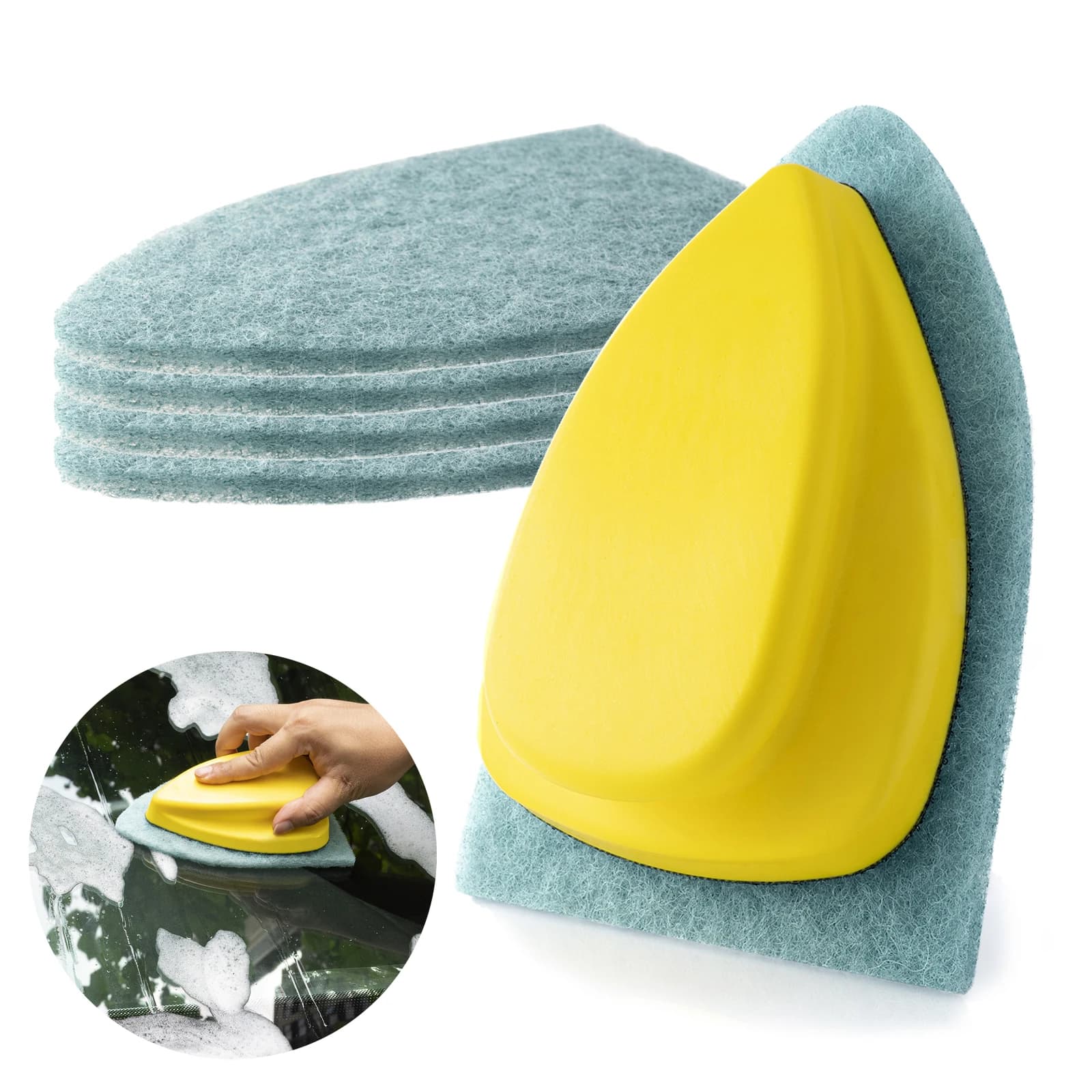 FOSHIO Panno per la pulizia del vetro Cuscinetti in spugna di nylon con manico Cucina Bagno Rimozione della polvere Forniture per autolavaggio Strumenti per spazzole per lucidatura