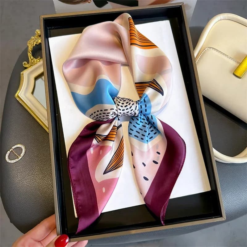 Silk Scarf Imitation Women's Fairy for Square Hair Women's scarf Floral Neck Handkerchief Lady Small Hijab 70*70 cm