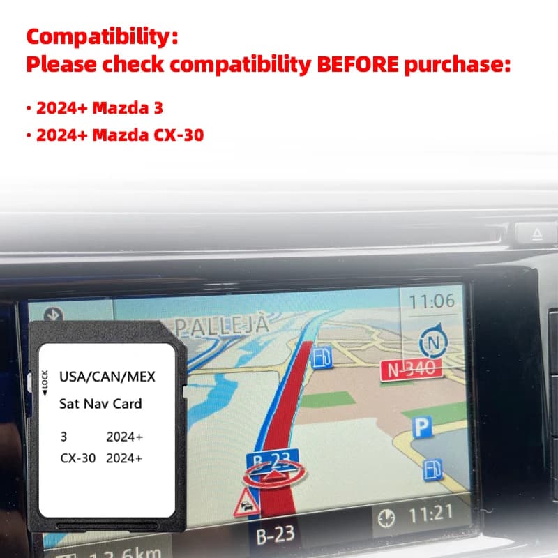 Per Mazda 3 CX-30 Navigazione GPS per veicoli Aggiornamento Sat Nav Ultime mappe 2024 USA Canada Messico Scheda SD da 16 GB