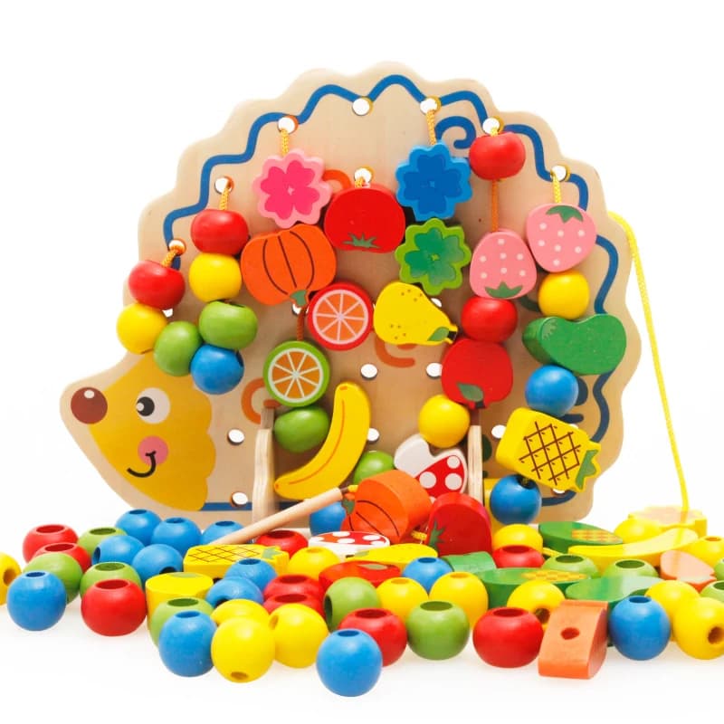 Giocattoli educativi in legno per bambini Simpatici ricci colorati Perline di frutta Giocattoli educativi per l'apprendimento precoce Blocchi Regali per bambini