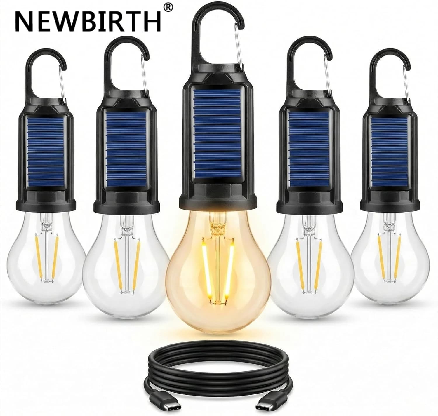 Lanterna da Campeggio Vintage Ricaricabile a Energia Solare e USB, Lampada LED Retrò Stile Tungsteno, Luce Atmosferica Multifunzionale per Tenda da Esterno