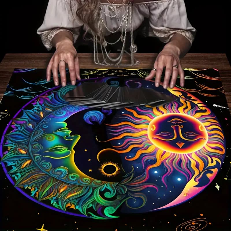 Tovaglia mistica per tarocchi sole e luna da 1 pezzo, panno per altare per divinazione astrologica, arredamento per stregoneria, tappetino per giochi di carte di lettura spirituale