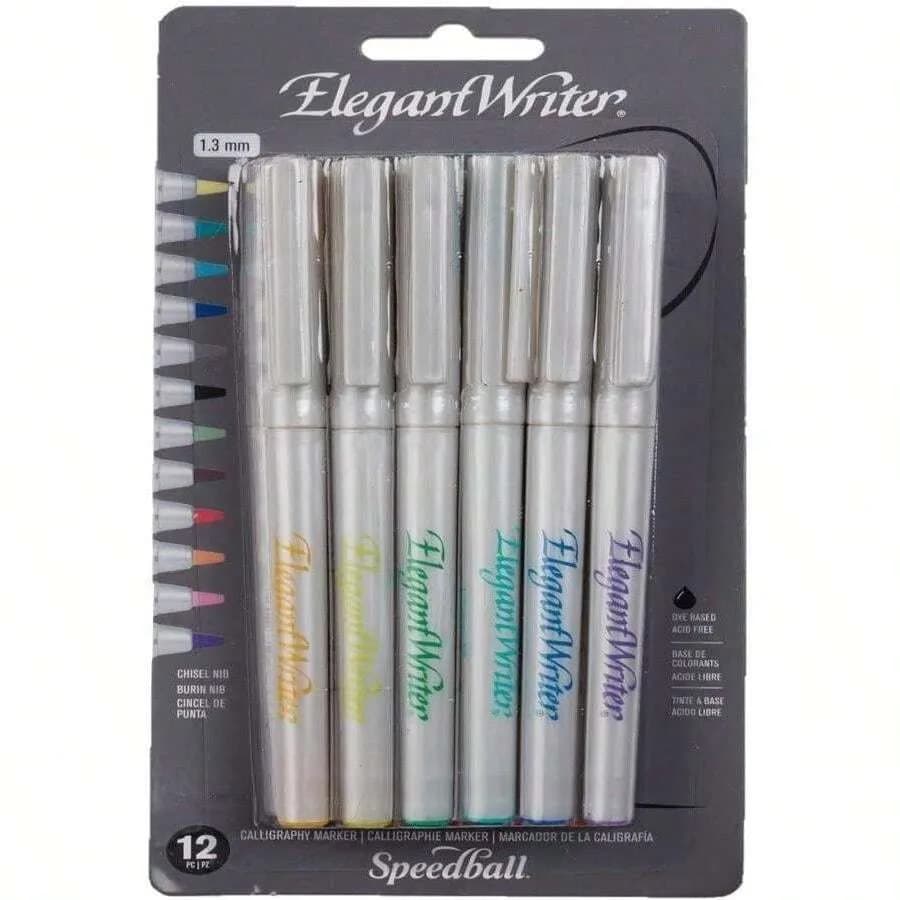 Speedball Elegant Writer Calligraphy 6 Marker Set, Assorted Colors, 30 Mm Chisel Nib Tip Pens For Drawing, Journaling, And Scra