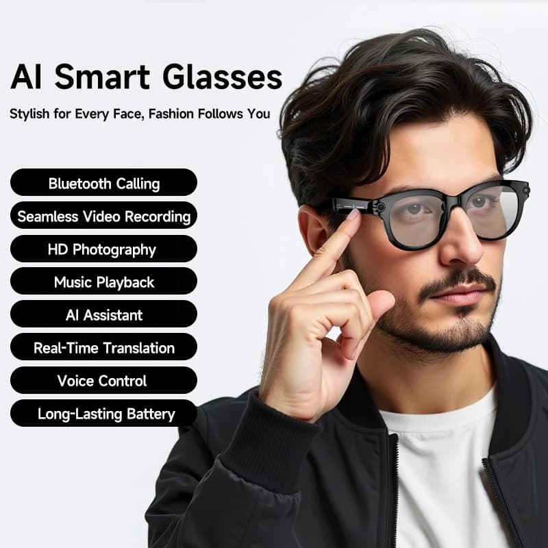800W Pixel Camera Smart Glasses Video Recording AI Photo Recognition Bluetooth Call Voice Translation Sunglasses For Men Women
