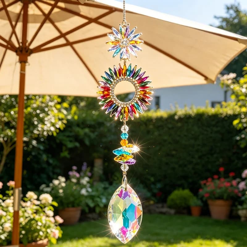 Crystal Wind Chime Handmade Glass Suncatcher Light Catcher, Hanging Window Decor for Garden Sunroom Indoor Outdoor Ideal Gift.