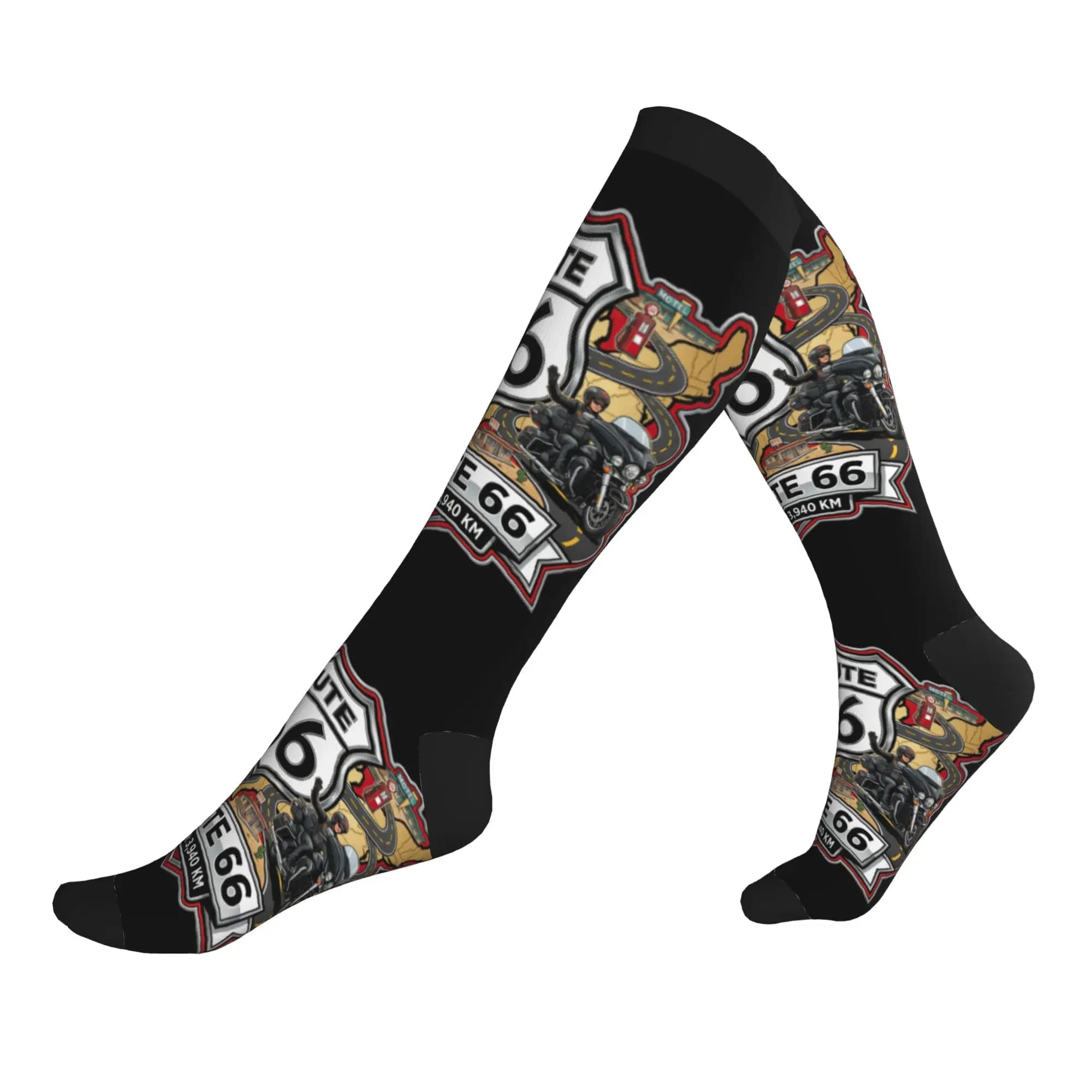 Funny Men's Route 66 Motorcycle Biker Dress Socks Unisex Warm Comfortable 3D Printed Sports Compression Socks